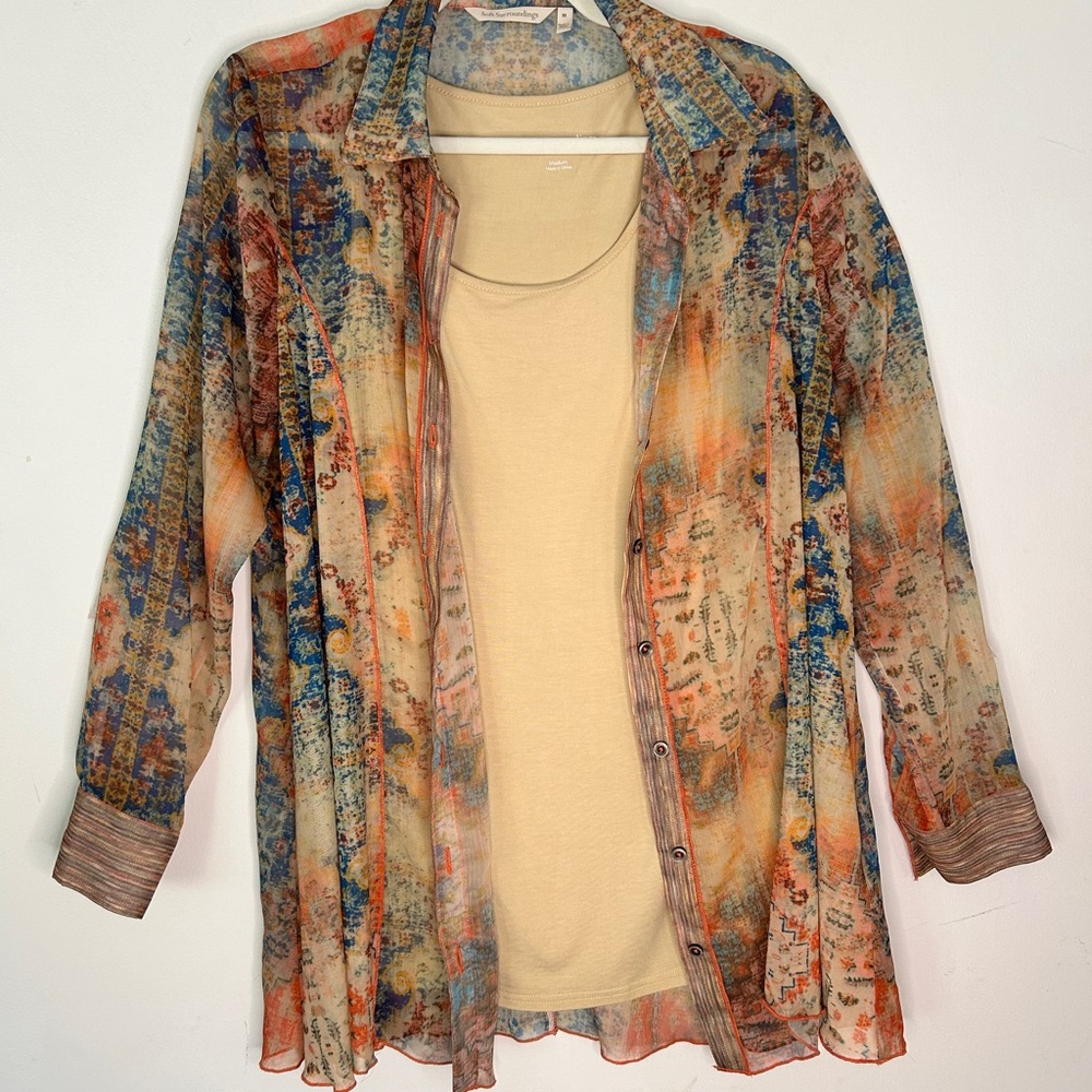SOFT SURROUNDINGS Golden Tapestry Safra Shirt Sheer Tunic SZ M - Picture 4 of 10